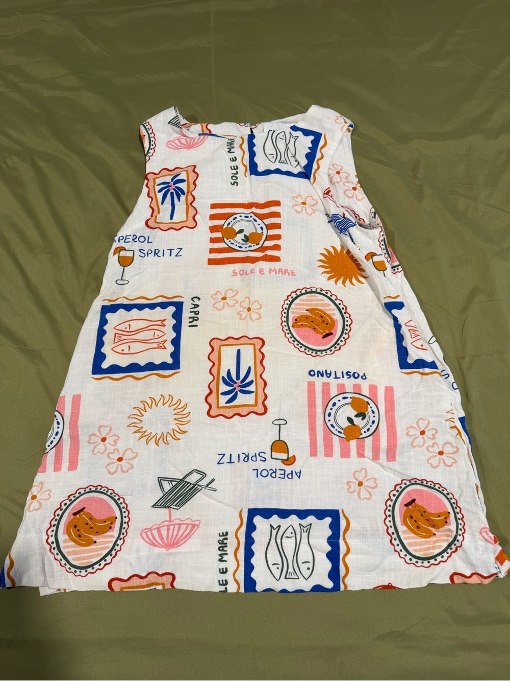 White Sleeveless Mini Dress with Tropical Multi-Print